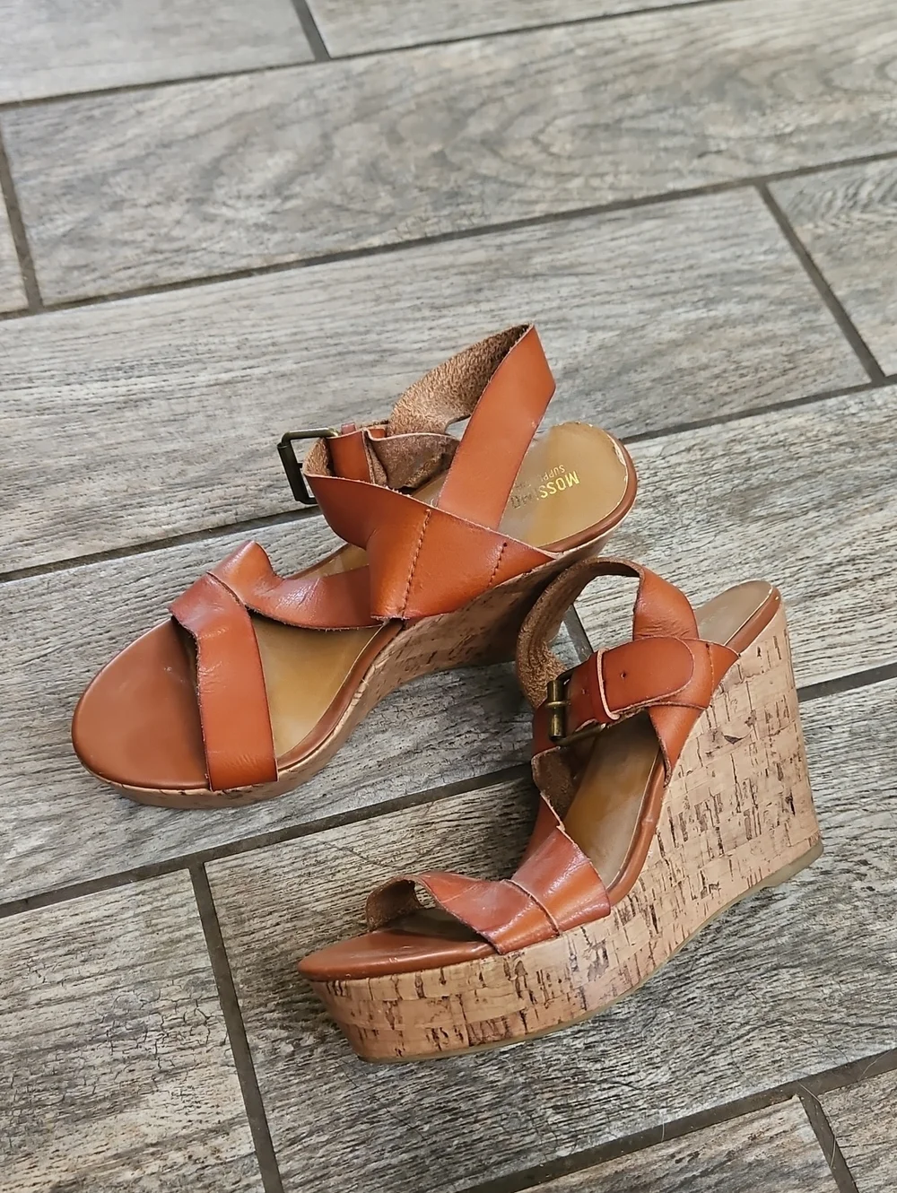 Mossimo Supply Co. Tan Leather Cork Wedge Sandals Size 8